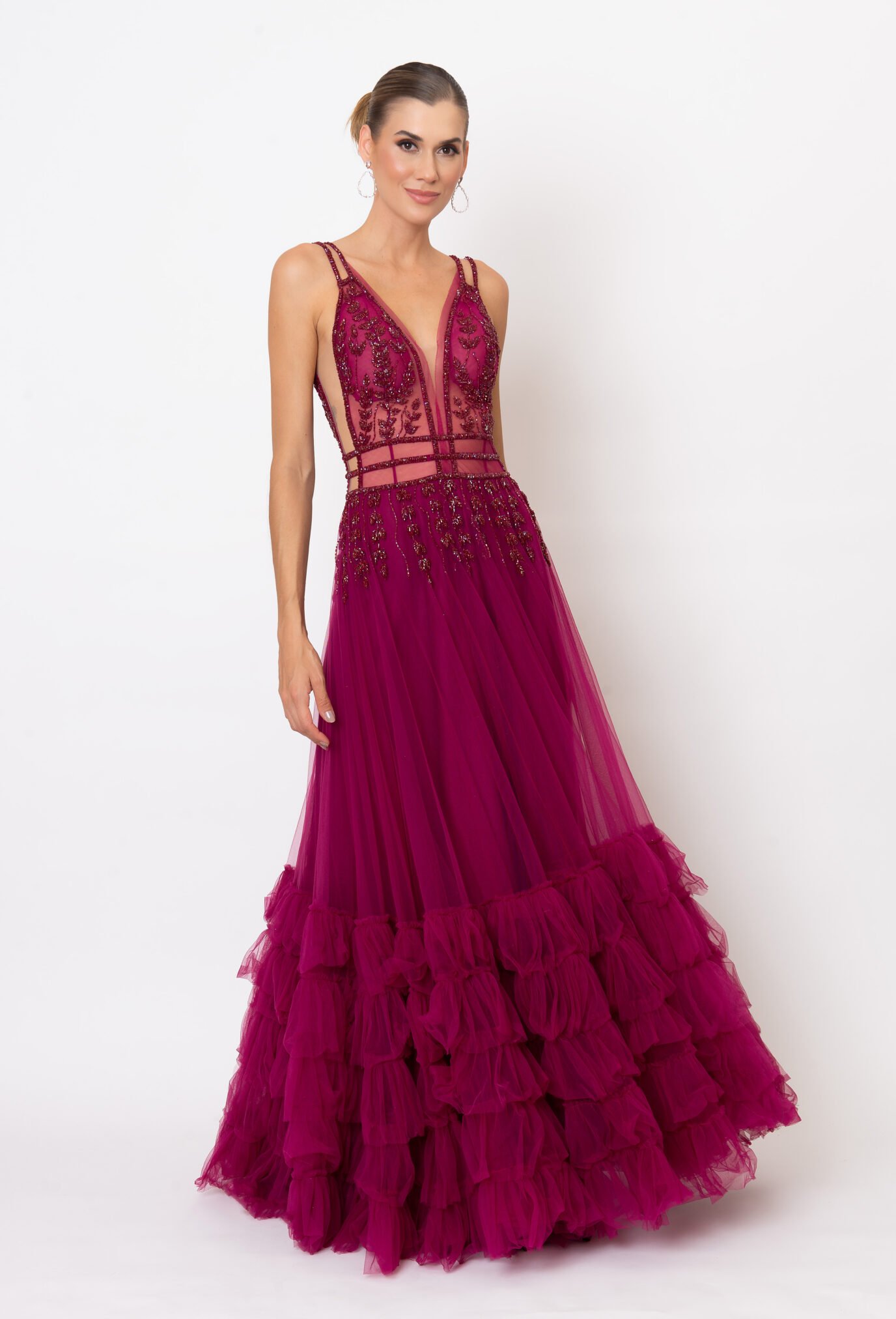Ophelia Lentejuelas Y Gasa Vestido Con Apertura Terracota